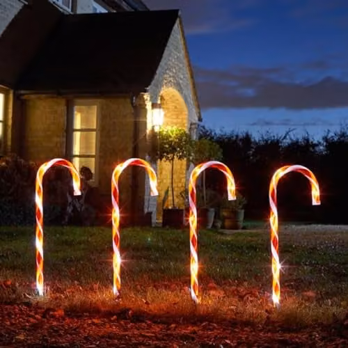 Samuel ALEXANDER Set of 4 Large Red and White Striped LED Christmas Candy Cane Garden Stakes – 1