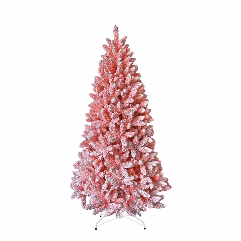 Shatchi Pink Flocked Christmas Tree with Snow Effect Branch Tips – 2