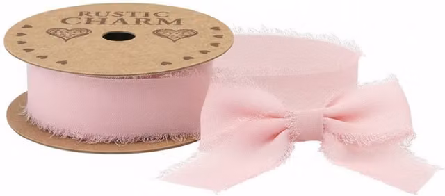 Kingsbury Gifts Pink Chiffon Frayed Edge Ribbon Roll