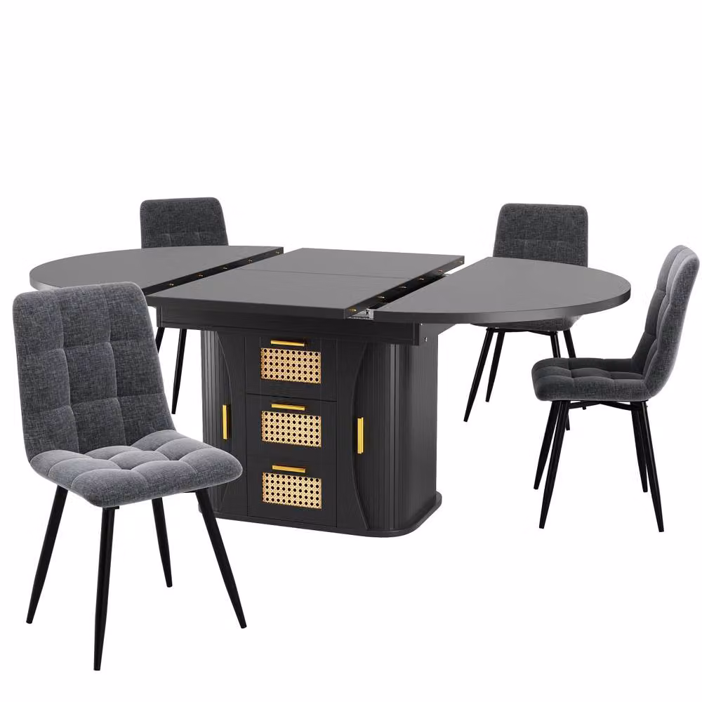 ModernLuxe Extendable Dining Table with Rattan Storage Drawers in Black – 7