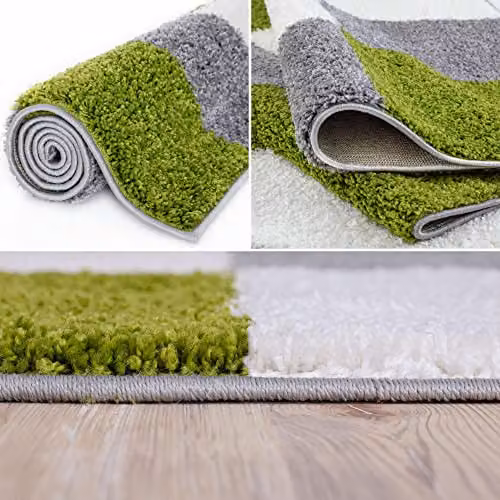 THE RUGS Modern Geometric Shaggy Area Rug in Green and Grey, W/D/H: 80 x 300 cm – 4