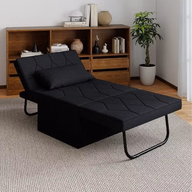 Costway Single Sofa Chair Sleeper with Ottoman in Black Fabric