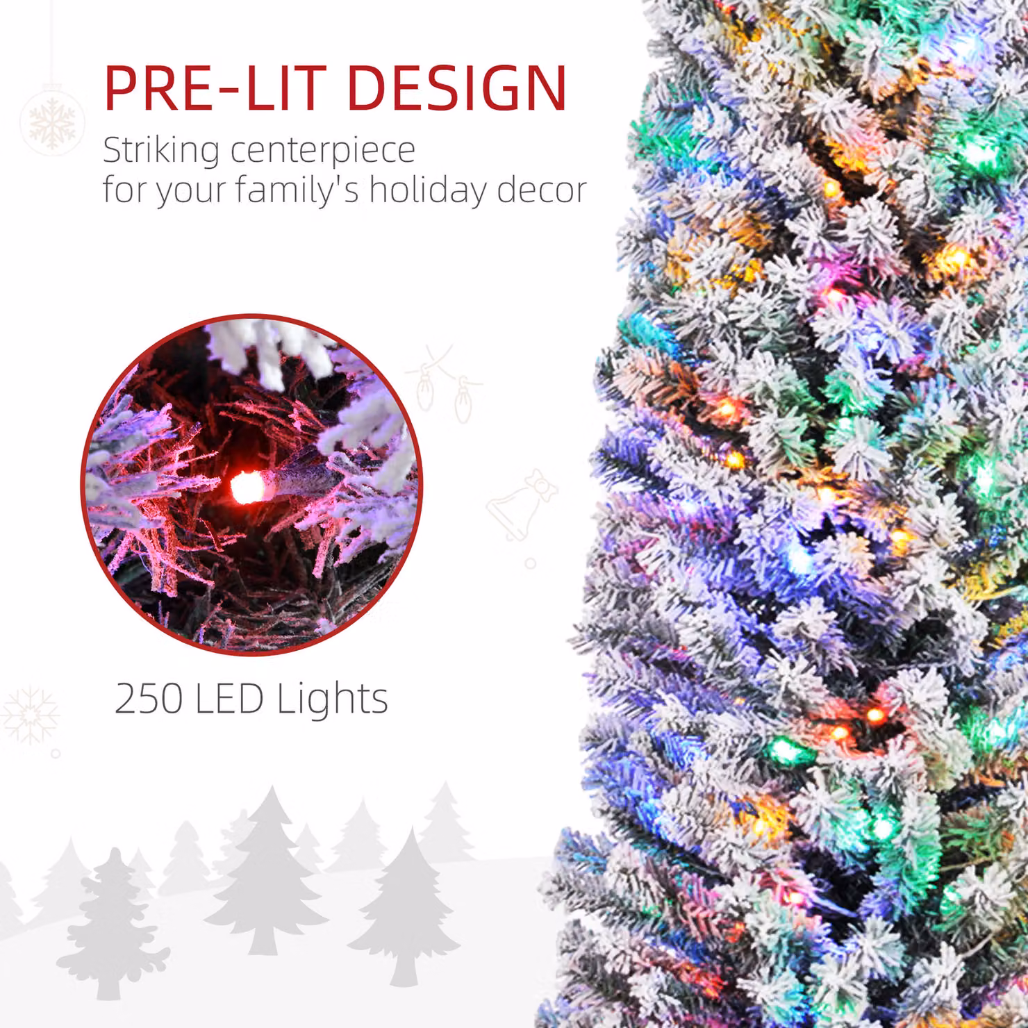HOMCOM 7ft Artificial Flocked Christmas Tree with Multicolour LED Lights, Berries and Pine Cones – 4