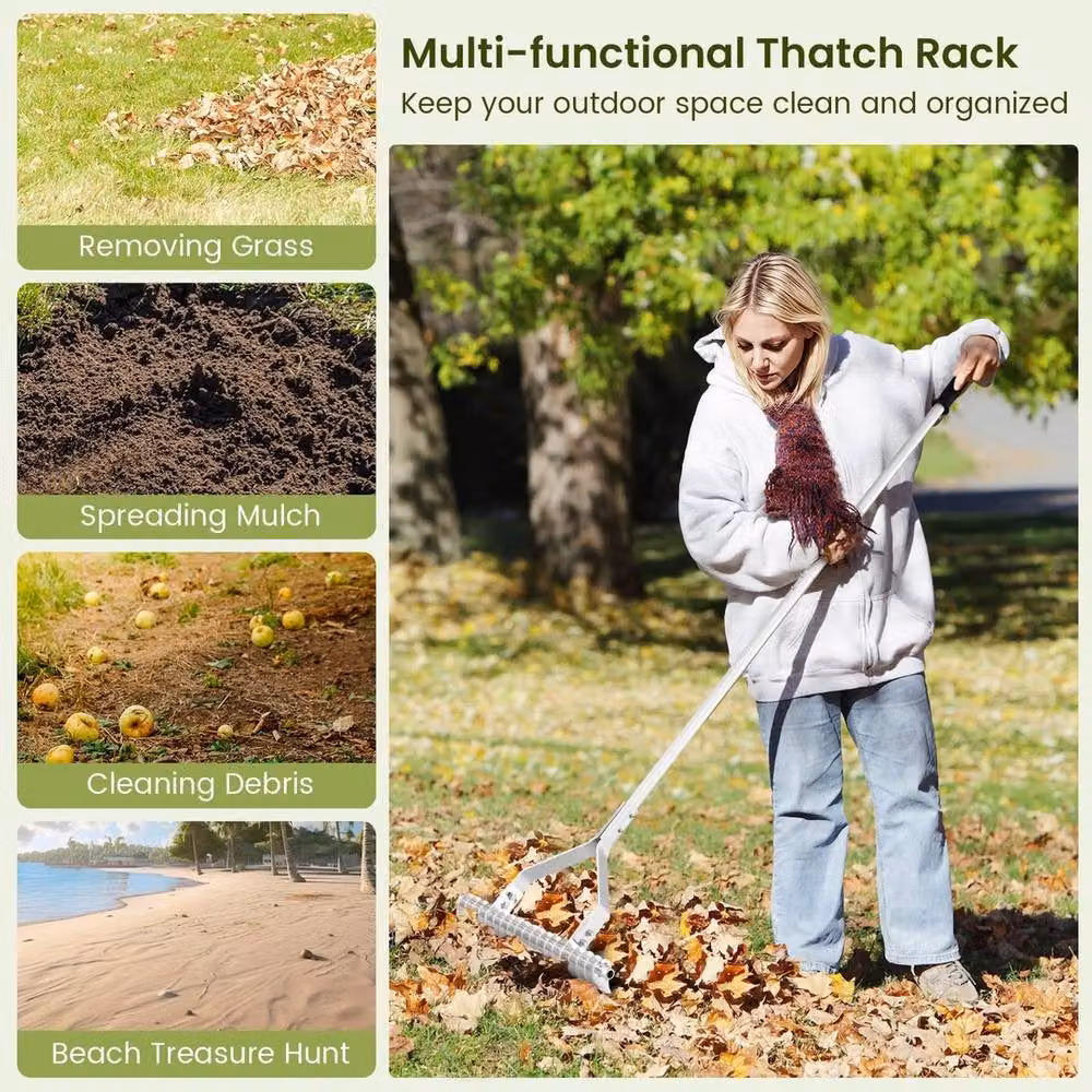 NESTLUNE Silver Aluminium Lawn Loosening Soil Rake, Width: 50 cm – 6