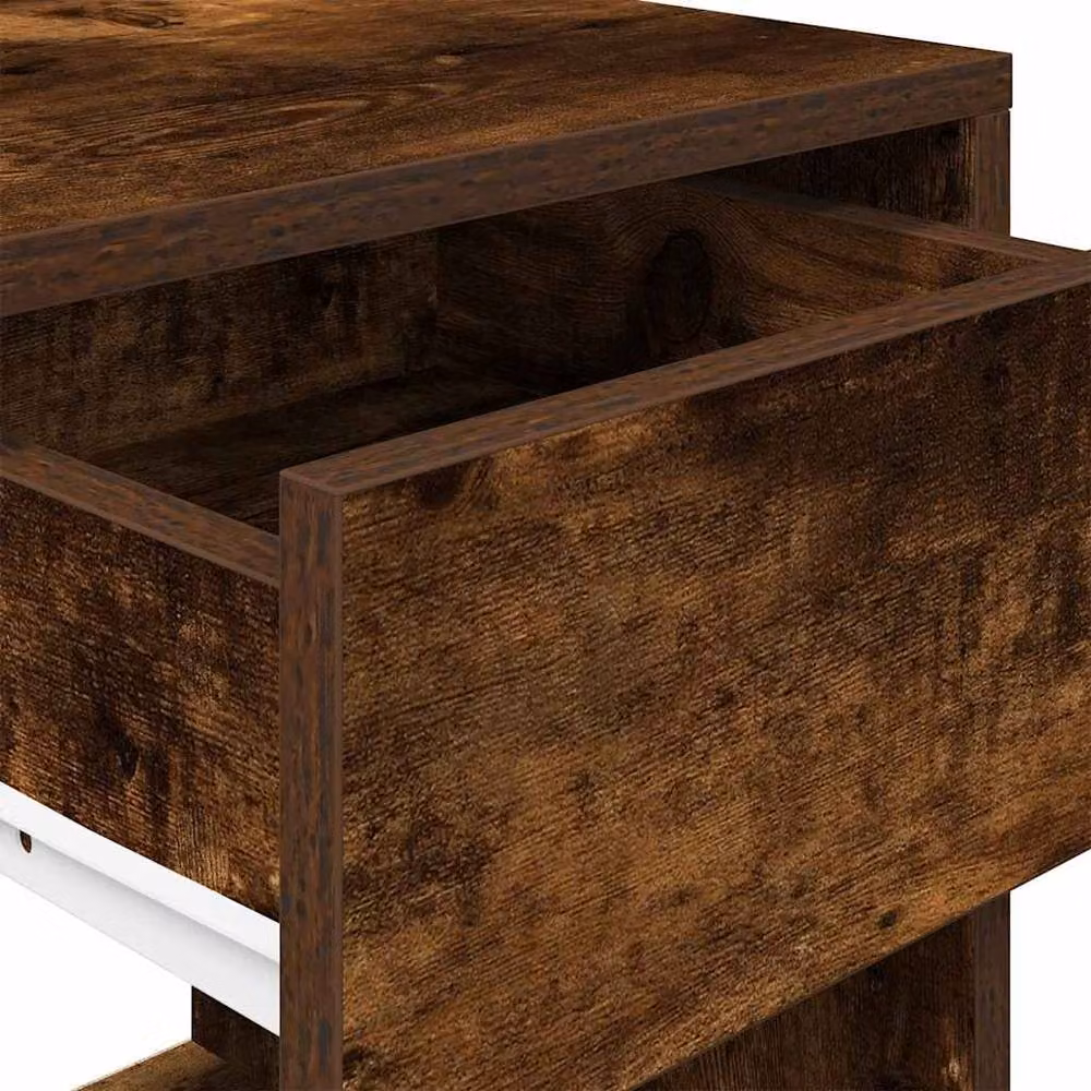 Berkfield Home Set of 2 Bedside Cabinets with Drawer in Smoked Oak Brown, W/D/H: 35 x 34 x 66.5 cm – 4