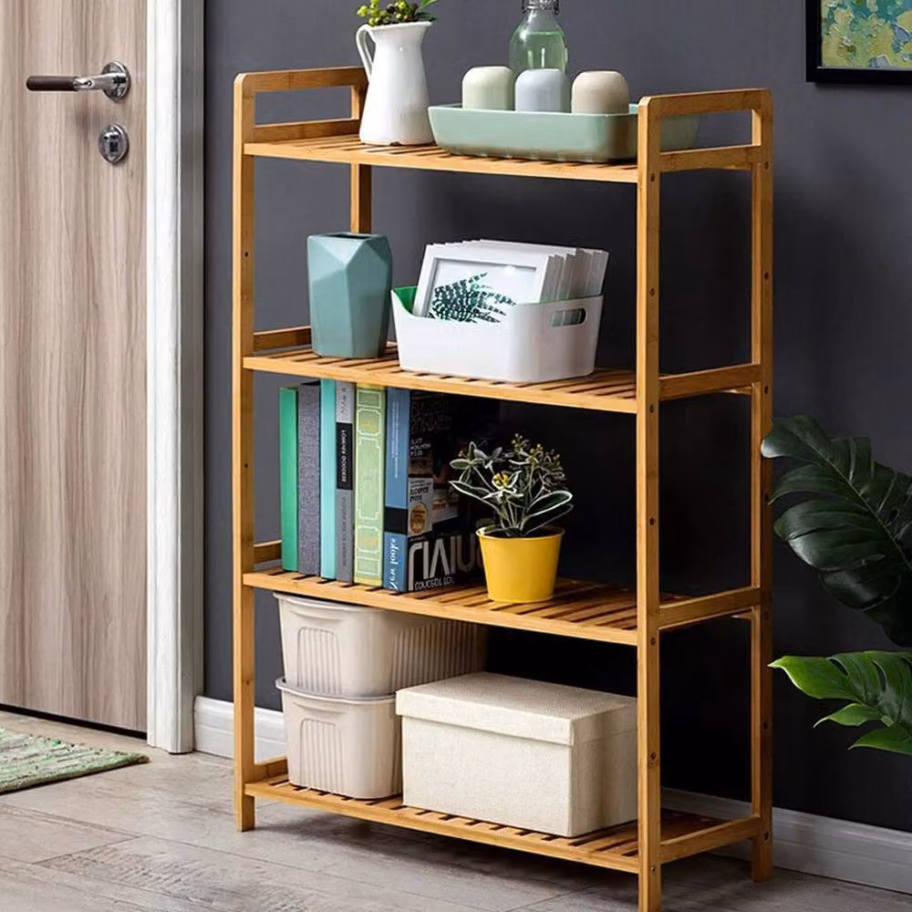 NESTLUNE 4 Tier Bamboo Shoe Rack Organiser in Natural Wood, W: 100 cm, D: 15 cm – 2