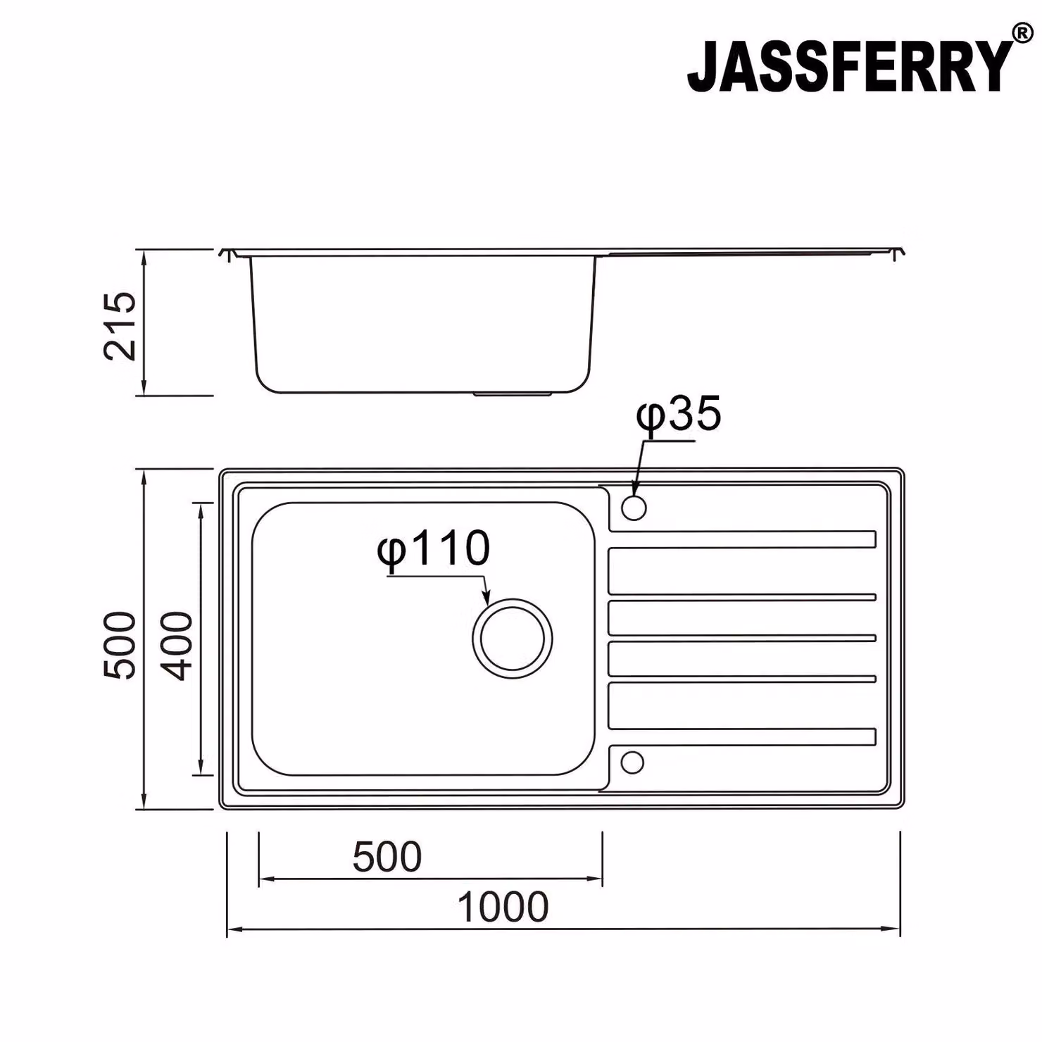 JASSFERRY Reversible Stainless Steel Kitchen Sink with Drainer in Silver – 2