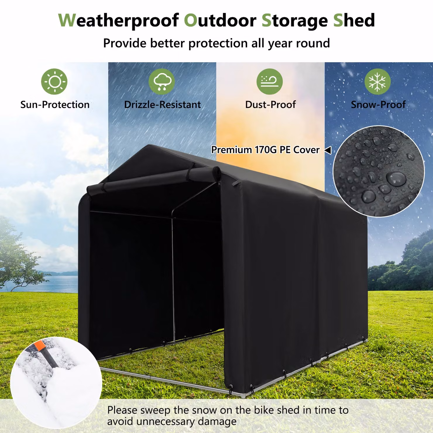Costway Outdoor Bike Storage Shed and Portable Motorcycle Garage Shelter in Grey, W/D/H: 218 x 160 x 164 cm – 5