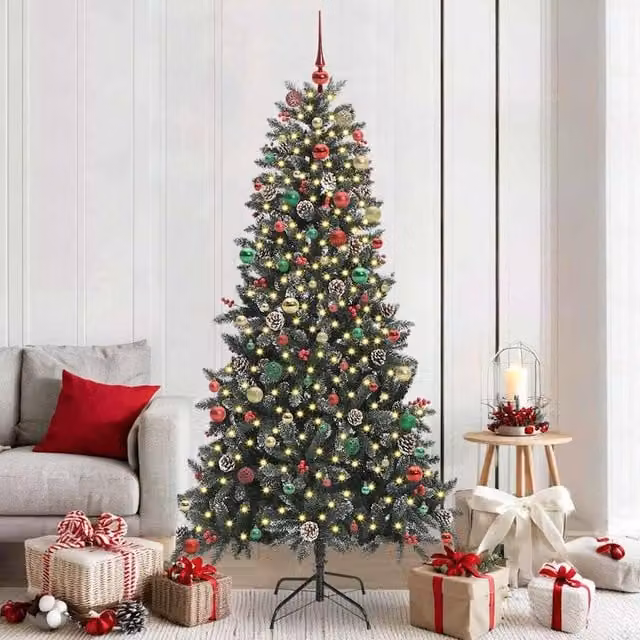 Berkfield Home Artificial Christmas Tree in Green with Stand, W/D/H: 114 x 114 x 210 cm – 1