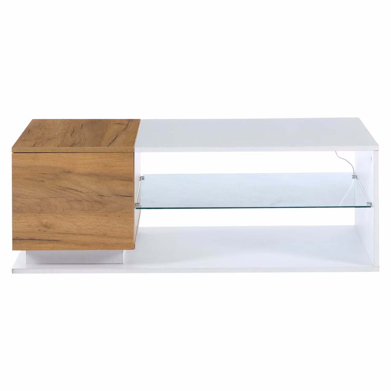 Aosom UK High-Gloss 2-Tier Coffee Table with App-Controlled LED Strip and Open Centre Storage, White and Wood, W: 105 cm, D: 50 cm, H: 36 cm – 2