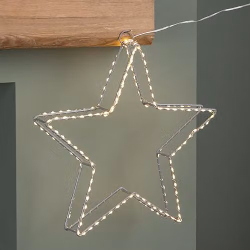 Samuel Alexander Grey and White Metal Dewdrop Christmas Star Decoration with Warm White LEDs, Height: 38 cm – 2
