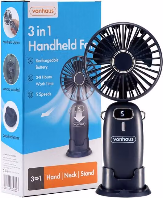 VonHaus Rechargeable Mini Handheld Fan in Blue