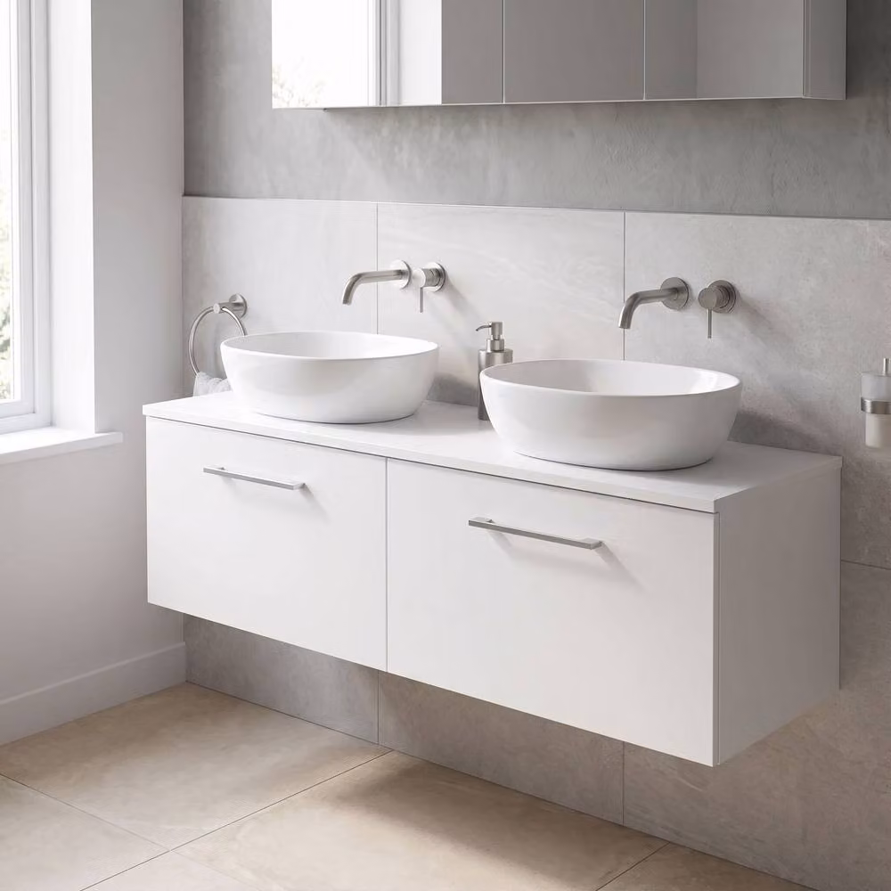 Balterley Level 1200mm Wall Hung 2 Drawer Vanity Unit with Worktop in Gloss White – 3