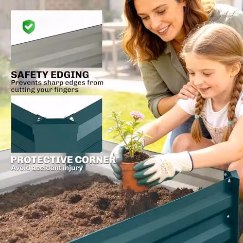 Outsunny Set of 2 Galvanised Steel Raised Garden Beds in Green, W/D/H: 110 x 60 x 30 cm – 4
