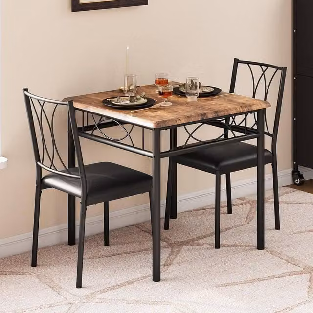 London Boutique 3-Piece Rectangular Dining Table Set with 2 Upholstered Chairs in Brown and Multicolour – 1