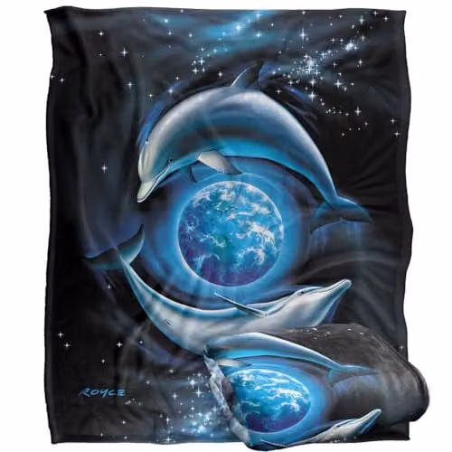 JQ Licensing Royce Mcclure Dolphin Planet Silky Touch Super Soft Throw Blanket in White, W/D/H: 152 x 127 cm