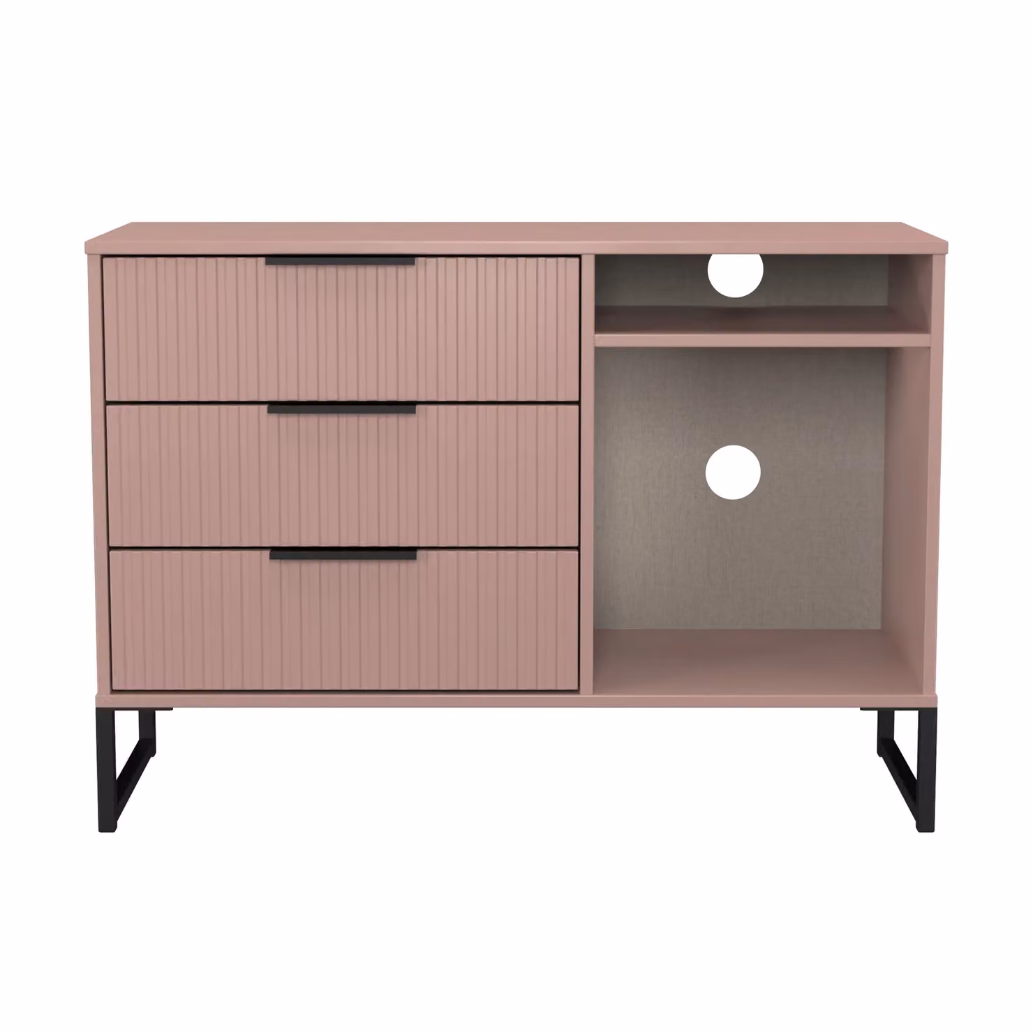 Ready Assembled 2 U Menai 3 Drawer TV Unit in Dusty Pink and Black – 2