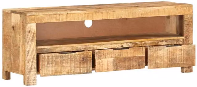 Berkfield Home Rustic Brown Rough Mango Wood TV Cabinet, W: 110 cm, D: 30 cm, H: 40 cm – 1