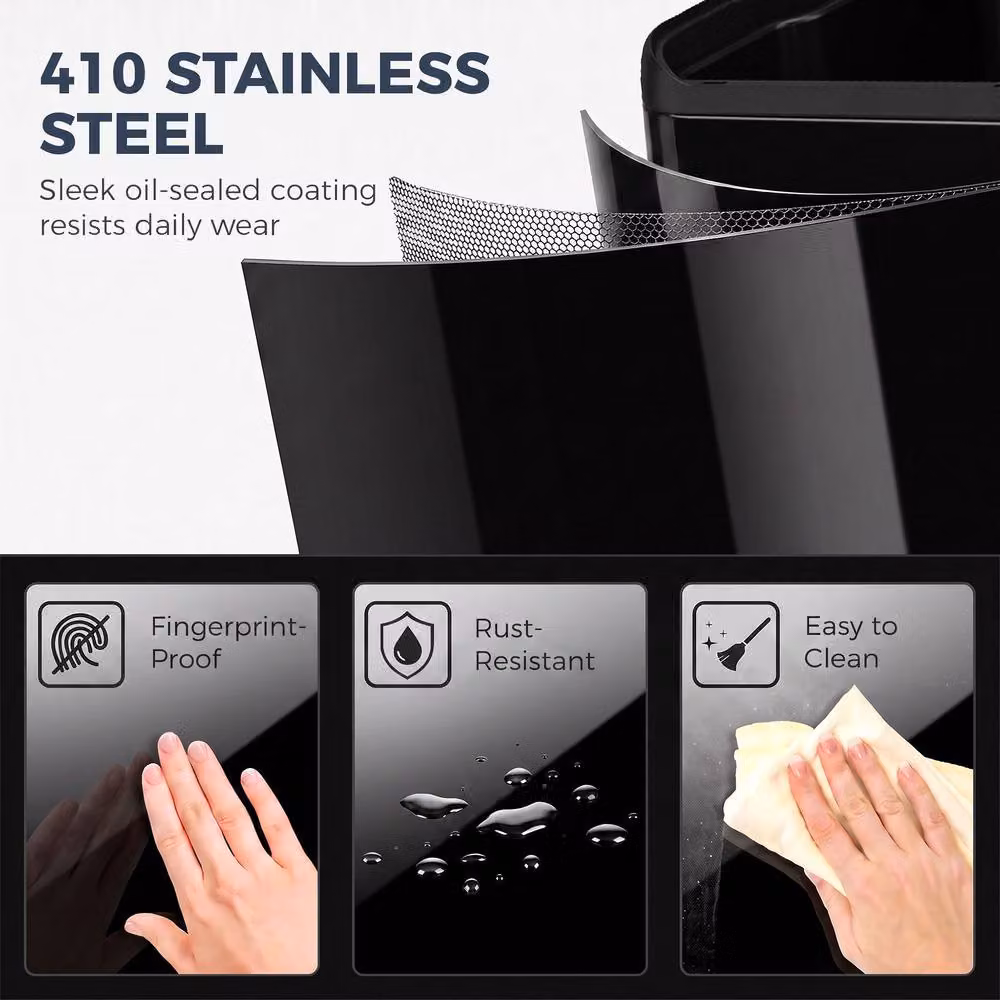 HOMCOM Stainless Steel Double Pedal Kitchen Recycling Bin with Soft Close Lid and Removable Inner Buckets, High Gloss Black, 2 x 30L – 5