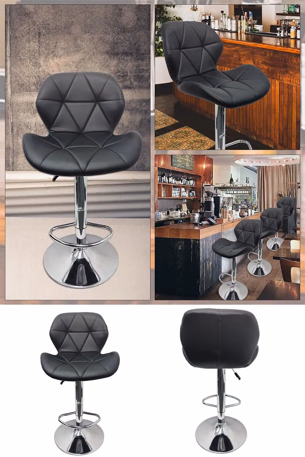 Neel Blue Modern Swivel Barstool in Black and Blue PU Leather with Height Adjustment – 3