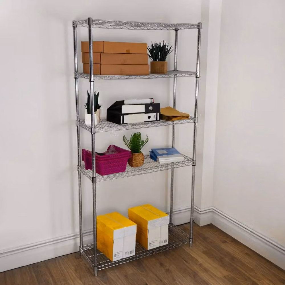 Kukoo Silver Metal Wire Racking with Adjustable Shelves, W/D/H: 90 x 45 x 180 cm – 2