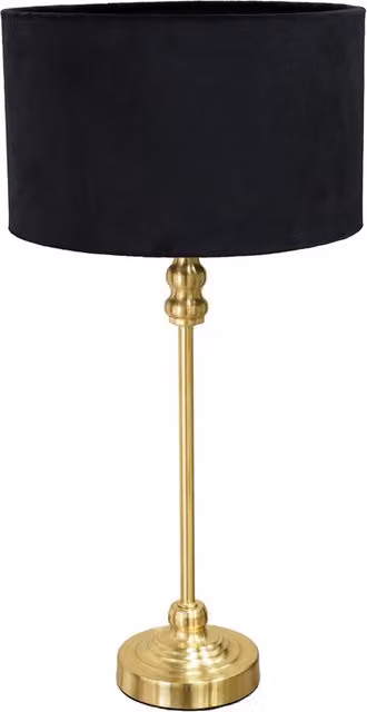 ValueLights Maggie Gold Table Lamp with Black Fabric Cylinder Shade and Gold Brass Base