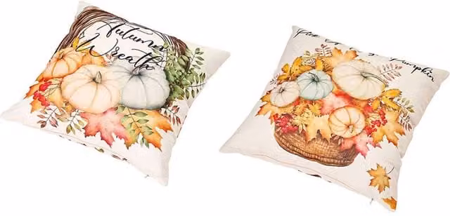 Living and Home Autumn Themed Pumpkin and Maple Leaves Multicolour Square Pillow Cover