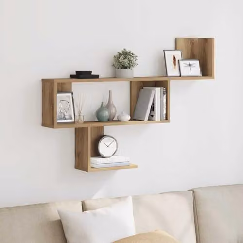 vidaXL Wall Mounted Shelf in Artisan Oak Brown, W/D/H: 100 x 15 x 70 cm – 2