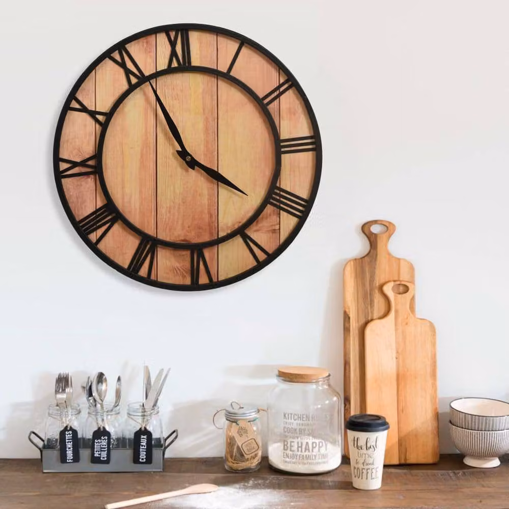 Berkfield Home Vintage Round Analog Wall Clock in Brown and Black, Diameter: 39 cm – 2