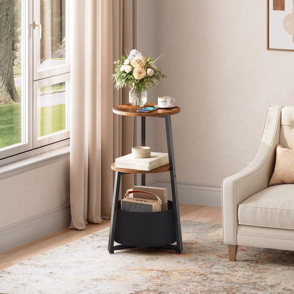 FORGEVIO Round Side Table in Rustic Brown, W/D/H: 32 x 32 x 67 cm – 3