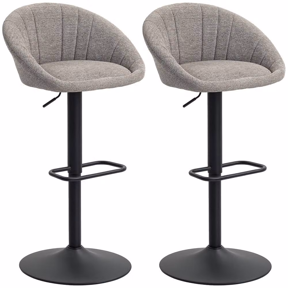 STILVORA Set of 2 Modern Grey Fabric Swivel Bar Stools with Metal Base – 4