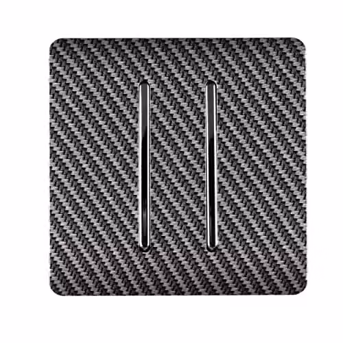 Trendi 2 Gang 2 Way 10 Amp Electrical Wall Light Switch with Carbon Fibre Chrome Rocker and Black Plastic Raised Front Plate – 1