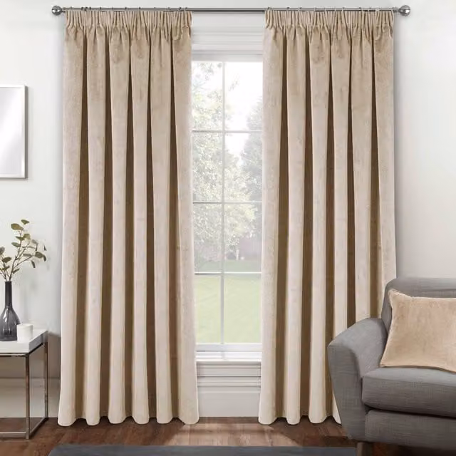 Enhanced Living Luxury Supersoft Velvet Blackout Thermal Tape Top Curtains, Beige, Width: 168 cm, Height: 229 cm – 1