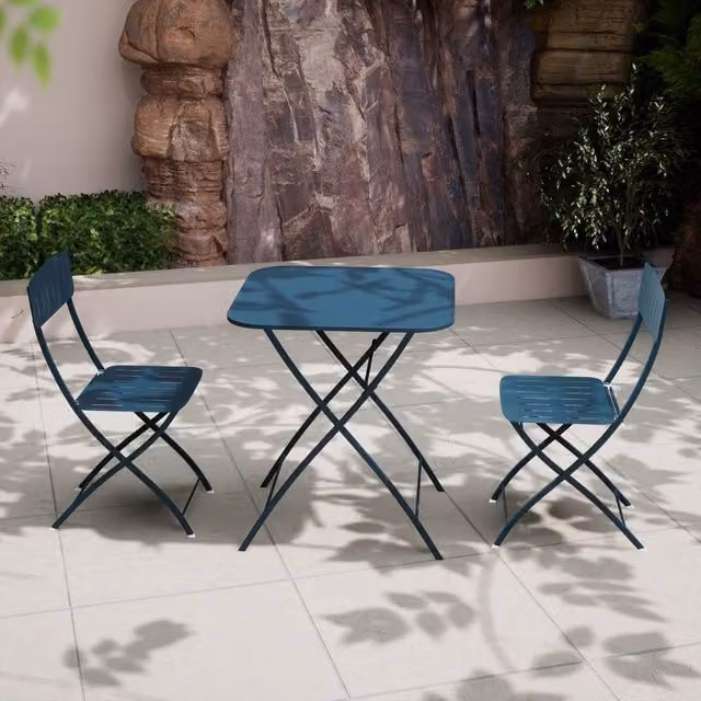 Royalcraft VENICE Bistro Square Table and 3 Chairs Set, Caribbean Blue, W: 70 cm