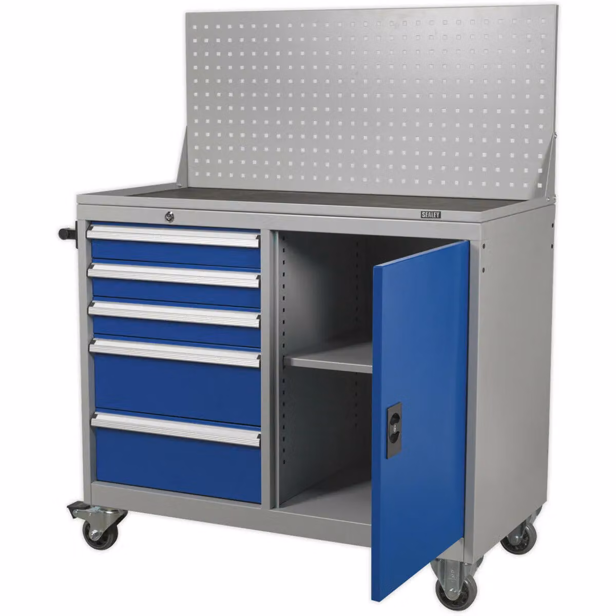 Loops Industrial Mobile Workstation with 5 Drawers, 1 Shelf Locker and 4 Wheels in Multicolour – 2