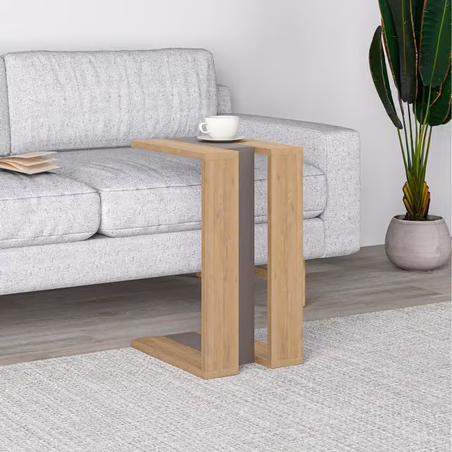 HOCUS PICUS Modern End Table in Grey and Brown with Serving Tiers, W/D/H: 40 x 30 x 57 cm