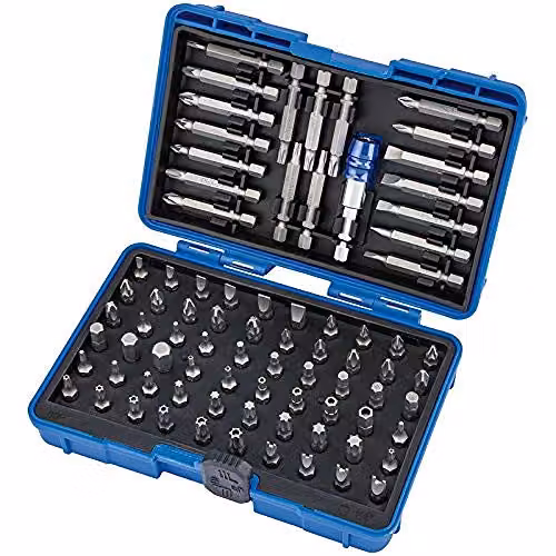 Draper 80 Piece Magnetic Bit Holder and Screwdriver Set, Silver and Blue, 1/4 inch
