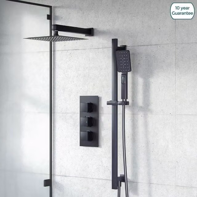 Nes Home Matte Black 2-Way 200mm Square Rainfall Shower Head and Hand Held Mixer Valve Set