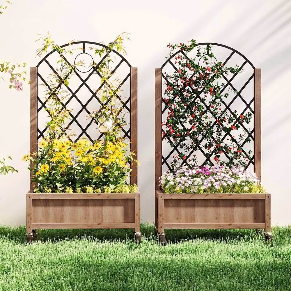 NESTLUNE Pack of 2 Brown Wooden Raised Bed Outdoor Planters – 6