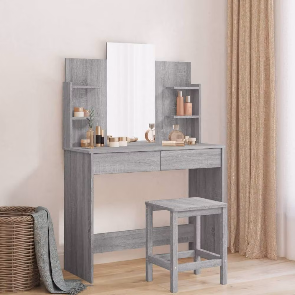 Berkfield Home Dressing Table with Mirror in Grey Sonoma, W/D/H: 96 x 39 x 142 cm – 2