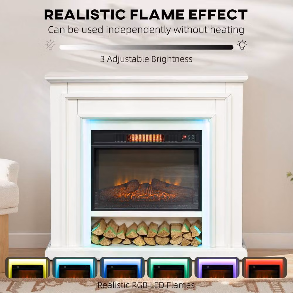 HOMCOM 1800W Inset Electric Fireplace and Mantel in White – 3