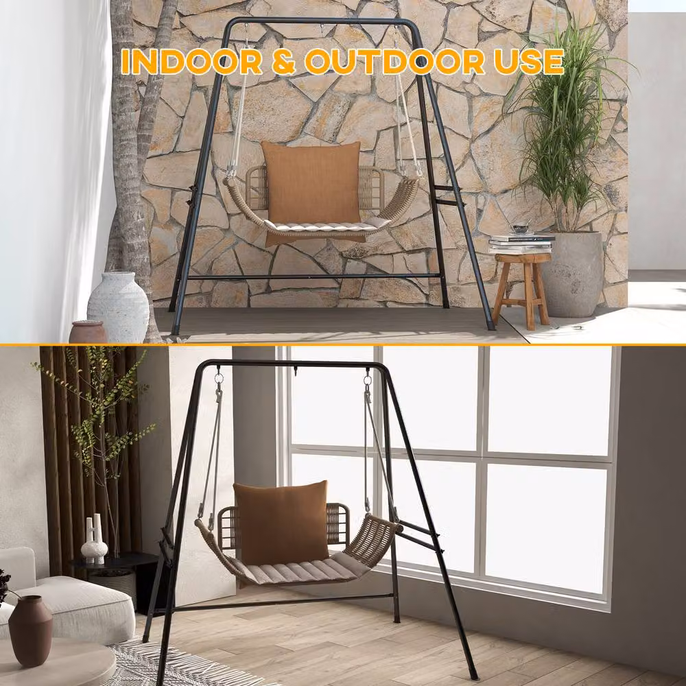 OUTSUNNY Metal Hammock Chair Stand in Black – 4