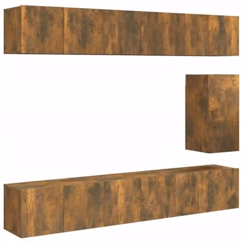 vidaXL 7 Piece Brown TV Cabinet Set with Lowboard and Wall Mounted Units in Engineered Wood