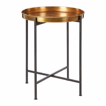 Premier Housewares Small Round Metal Side Table in Gold and Black, W47 x D47 x H55 cm