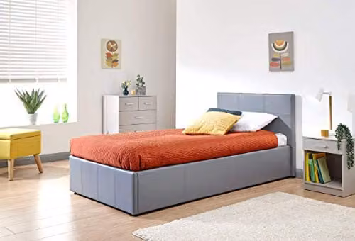 GFW Grey Upholstered Small Double Ottoman Bed Frame with Lift Up Base, W: 120 cm, D: 200 cm, H: 148 cm – 1
