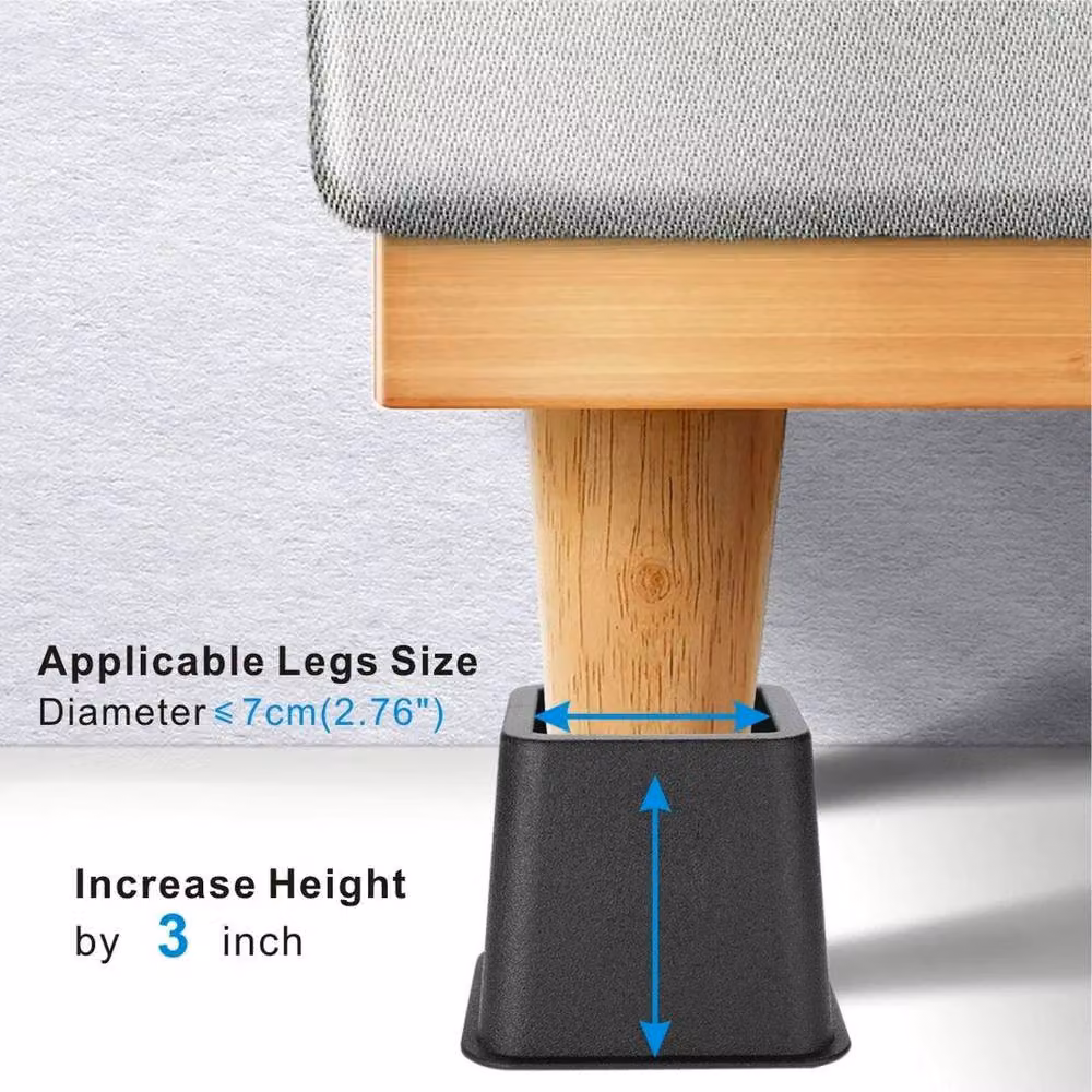 SPETLEK 4-Pack Square Bed Risers for Armchairs, Tables and Desks, Black – 5