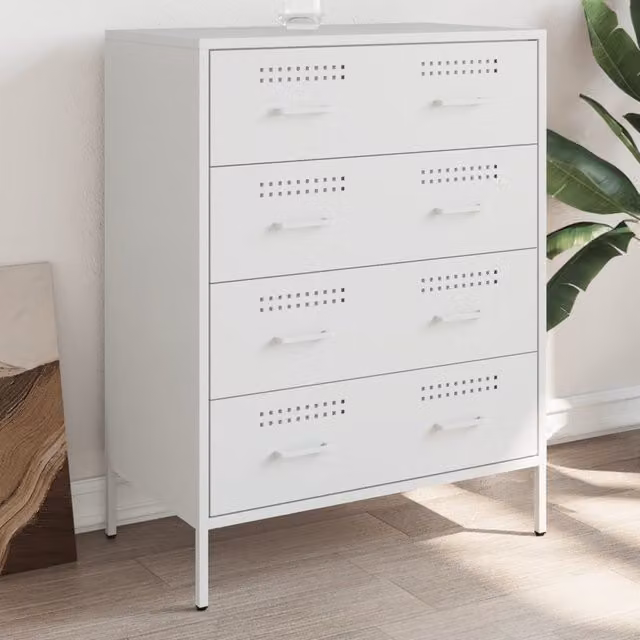 Berkfield Home White Steel Industrial Sideboard W: 68 cm, D: 39 cm, H: 89 cm – 1