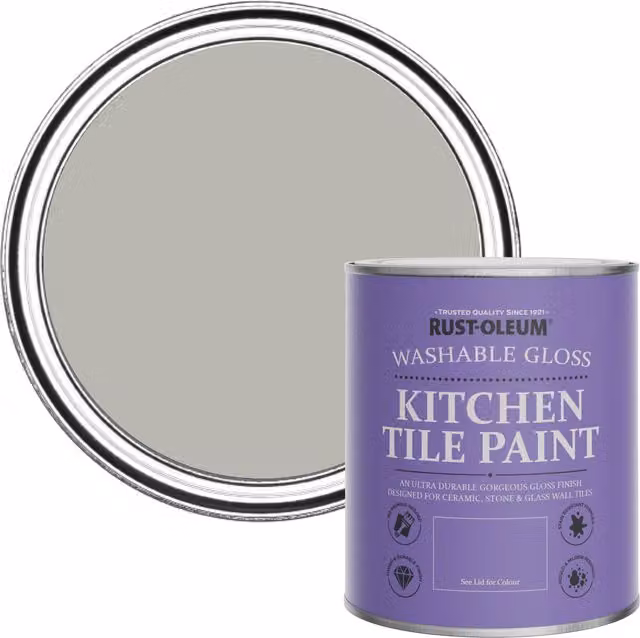Rust-Oleum Water-Based Kitchen Tile Paint in Grey Gloss Finish, 0.75 l