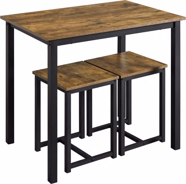 Yaheetech Industrial 3-Piece Rectangular Dining Table and Chairs Set in Brown