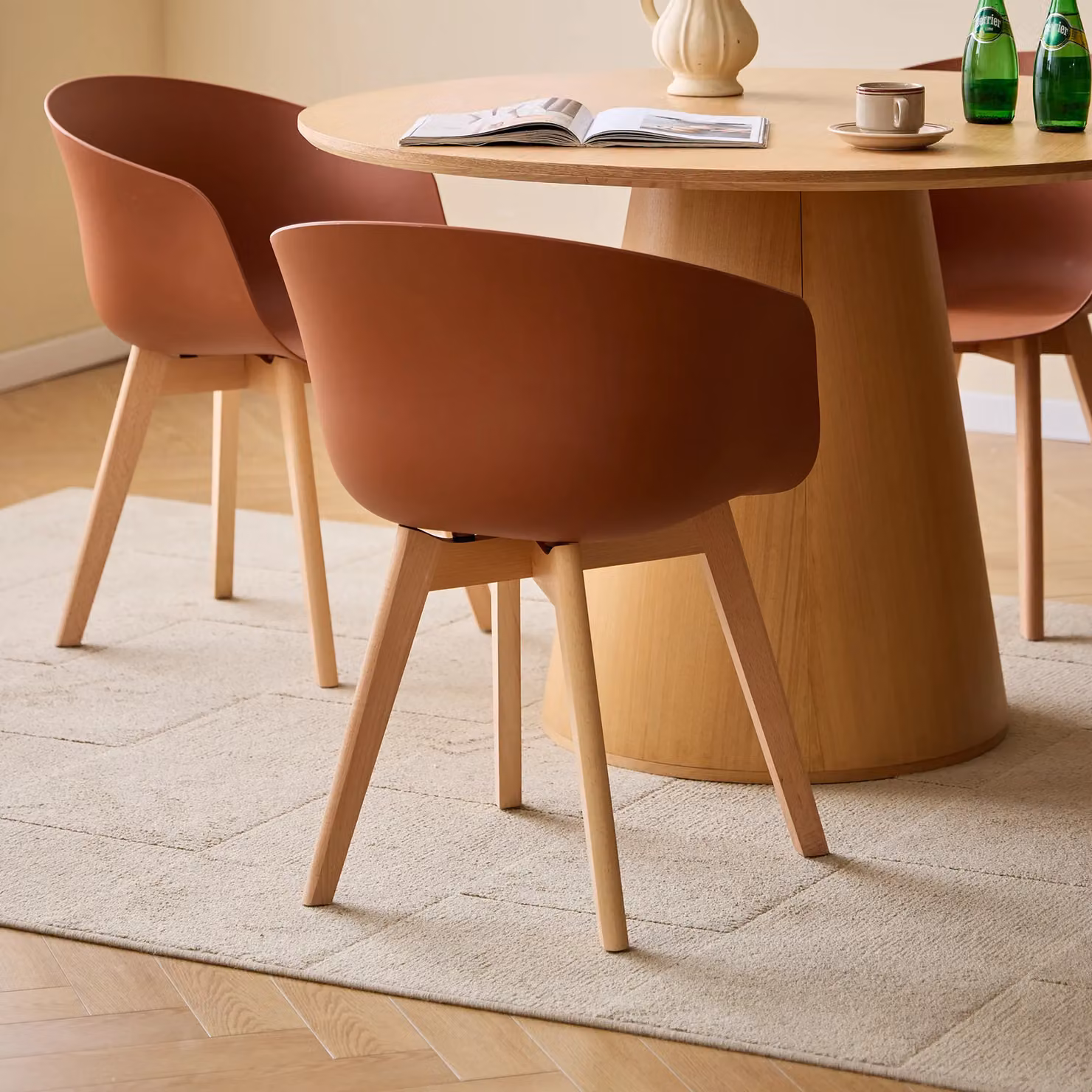 Nordlys Set of 4 Scandinavian Dining Chairs in Terracotta with Beech Wood Legs – 3